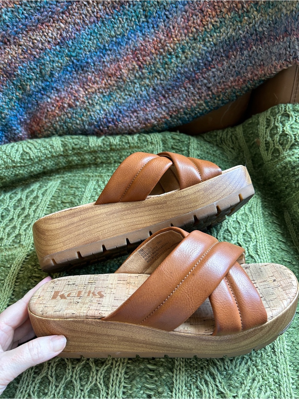 Korks by Kork-Ease Faithe Crossover Platform Slide Sandals Tan Brown Size 8